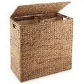 Casafield 2-Section Laundry Hamper with Lid and Removable Liner Bags, Woven Water Hyacinth Laundry Basket Sorter for Clothes