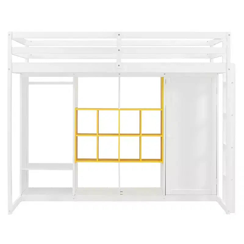 Letto a soppalco per bambini con armadio e mensole, struttura letto a soppalco in legno con mobile contenitore per bambini e ragazzi