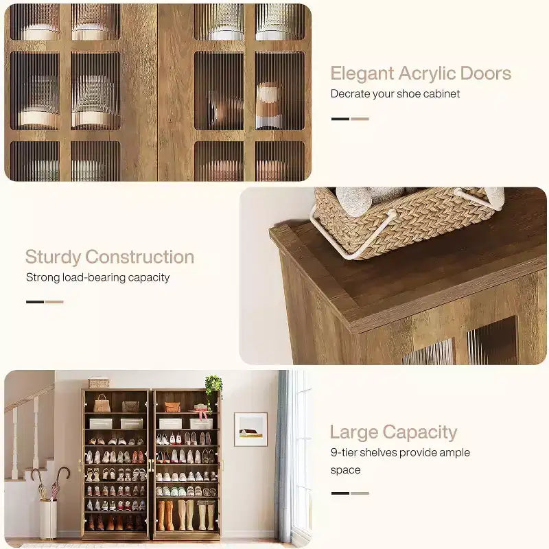 Lantine Tall Shoe Cabinet with Doors, 8-Tier Shoe Storage with Adjustable Shelves, Modern Shoe Rack Cabinet for Hallway, Closet, Living Room, White