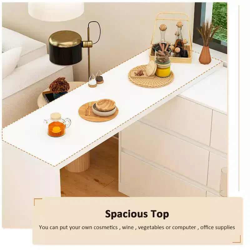 Smart Rotatable/Extendable Buffet Sideboard with 6 Drawers, Extended Countertop, Non-slip Mat, Rotating Dining Table, Kitchen Island Pantry