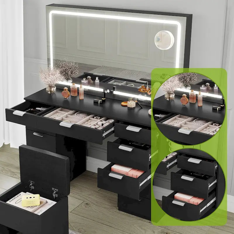 Moasis 46 kaptafel met ingebouwd stopcontact, verlichte spiegel en föhnrek - 55.8 H X 46 W X 11.7 D