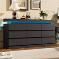 Kommode mit 9 Schubladen fürs Schlafzimmer, Schubladenschrank mit Ladestation und LED-Leuchten, doppelter Holzschrank zur Aufbewahrung, moderne Kommode und TV-Ständer