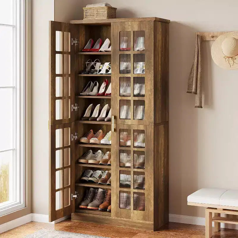Lantine Tall Shoe Cabinet with Doors, 8-Tier Shoe Storage with Adjustable Shelves, Modern Shoe Rack Cabinet for Hallway, Closet, Living Room, White