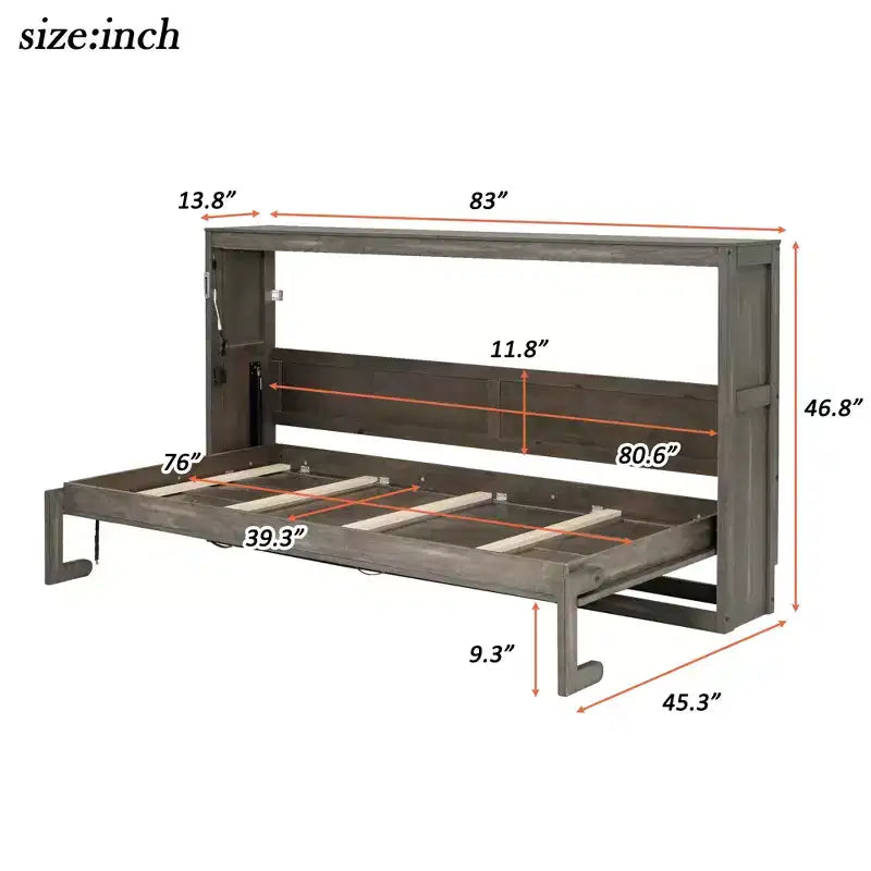 Twin Size Murphy Bed with LED Light, can be Folded into a Cabinet, Hidden Wall Bed Cabinet for Guest Room