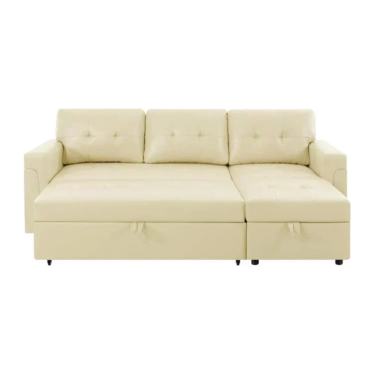 Divano componibile reversibile trasformabile con letto estraibile, chaise longue con contenitore nascosto e gambe resistenti