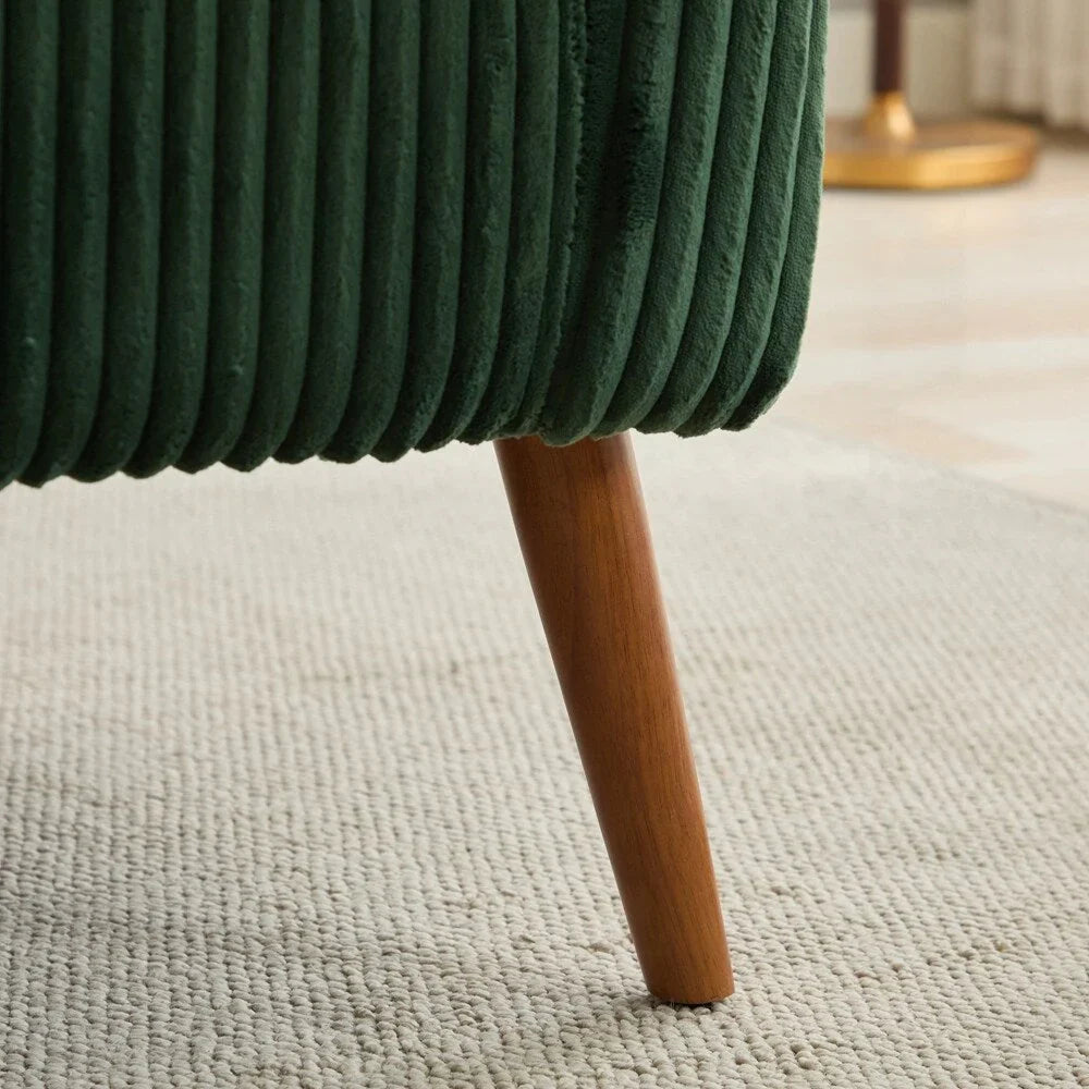 2-zitsbank met bekleding van corduroy en houten poten in walnootkleur