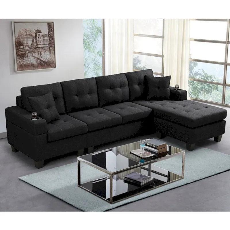Modulaire hoekbank voor de woonkamer met L-vormige chaise longue en bekerhouder