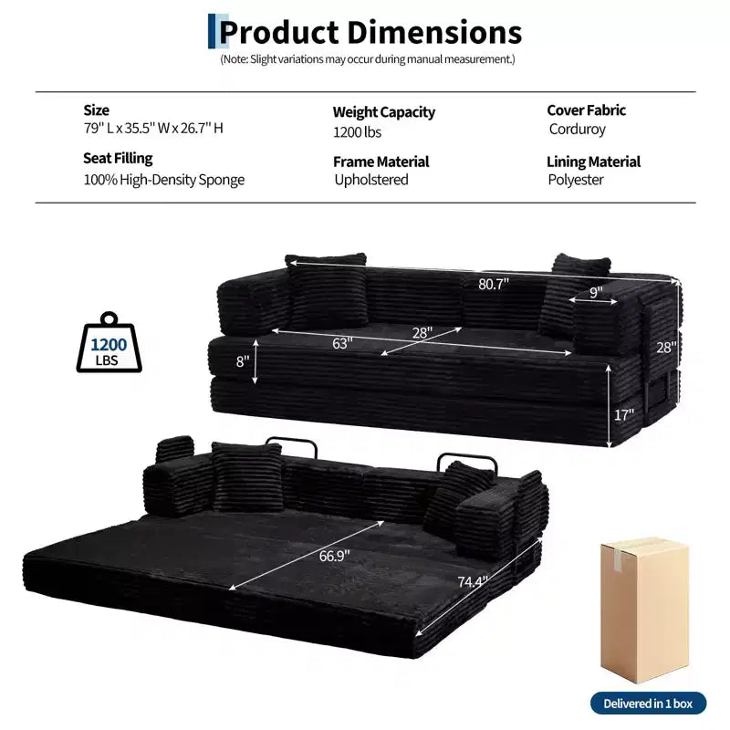 Sofá cama convertible 5 en 1 de 80,7, de pana, soporta 1200 lb, sin ensamblaje