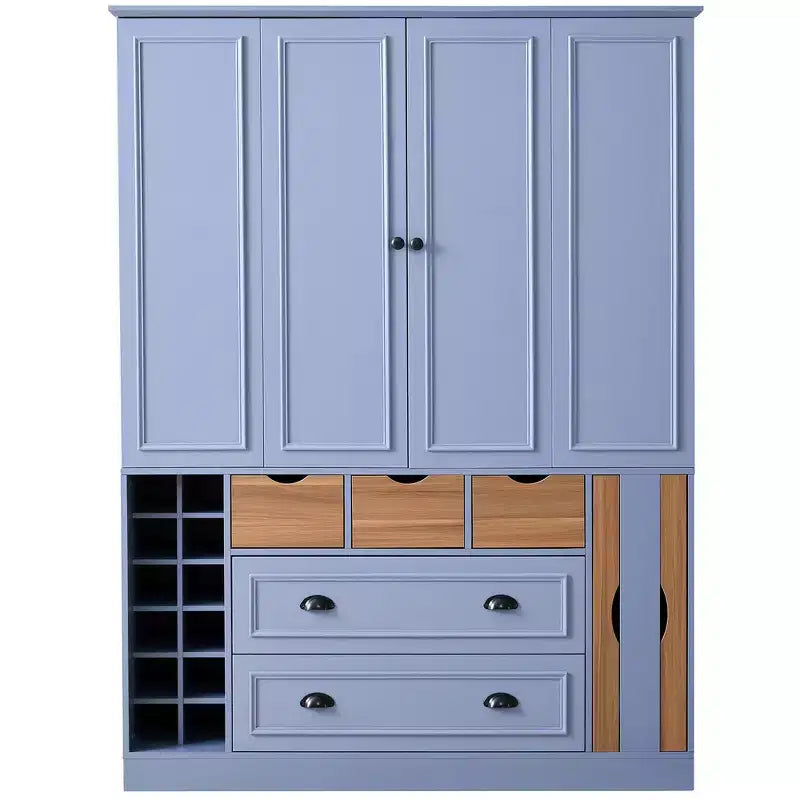 Despensa de cocina independiente Whisen de 71'' de altura, armario grande de almacenamiento para comedor con aparador, 4 puertas plegables, estantes y botelleros