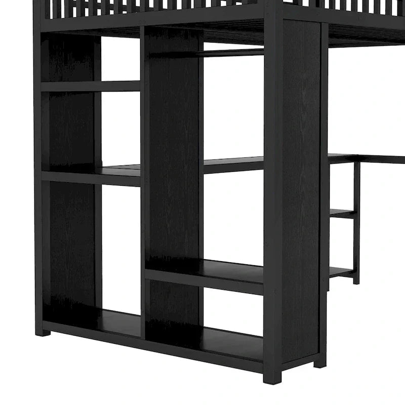 Full XL Size Loft Bed Frame with Built-in Wardrobe