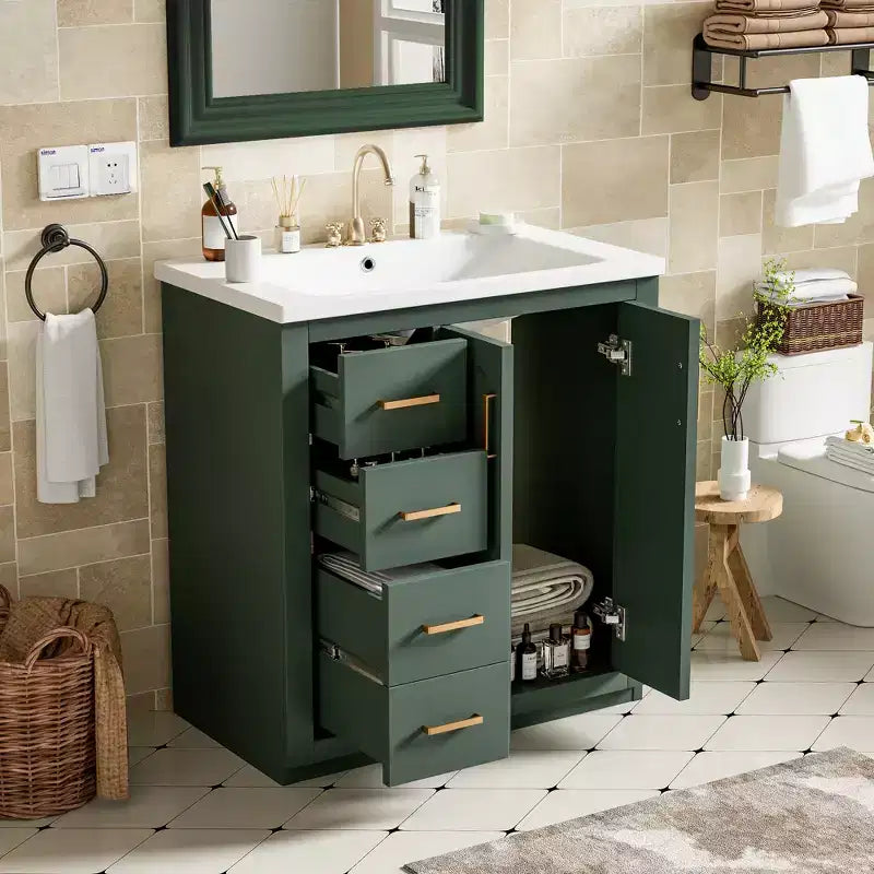 30 Single Sink Bathroom Vanity with Cabinet & 3 Drawers 鈥?Black / Blue / Green / Indigo / White