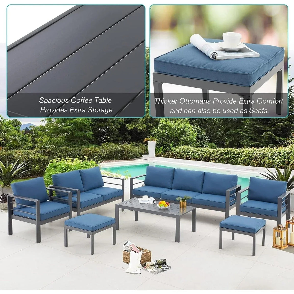 AECOJOY 7 Pieces Aluminum Patio Furniture Set Outdoor Conversation Set
