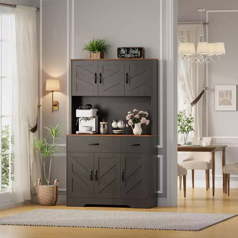 71 Kitchen Pantry Cabinet with Charging Station, Large Countertop, Microwave Stand & 2 Drawers,Hutch Storage for Dining & Living Room