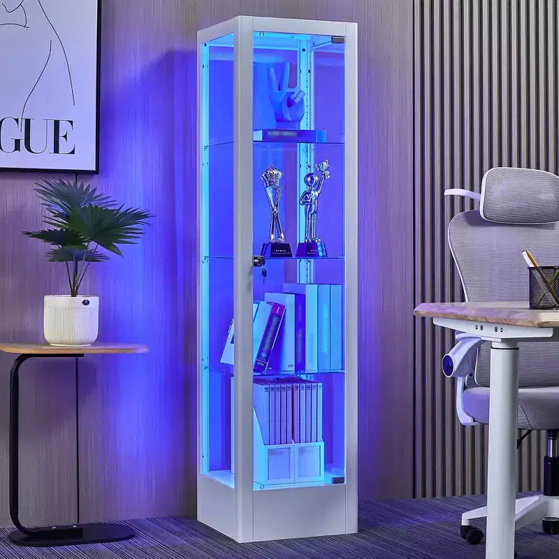 Bekrvio 4-Tier Glass Display Cabinet Case with Lock, 63 Curio Cabinet Tempered Glass Door & Adjustable Shelves