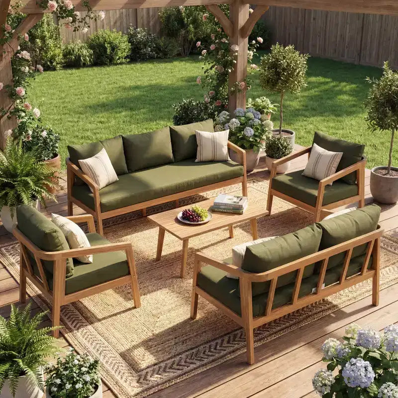 Christopher Knight Home Sunny Modern 5 Piece Acacia Seating Set with Rectangular Slatted Table and 7 Seaters