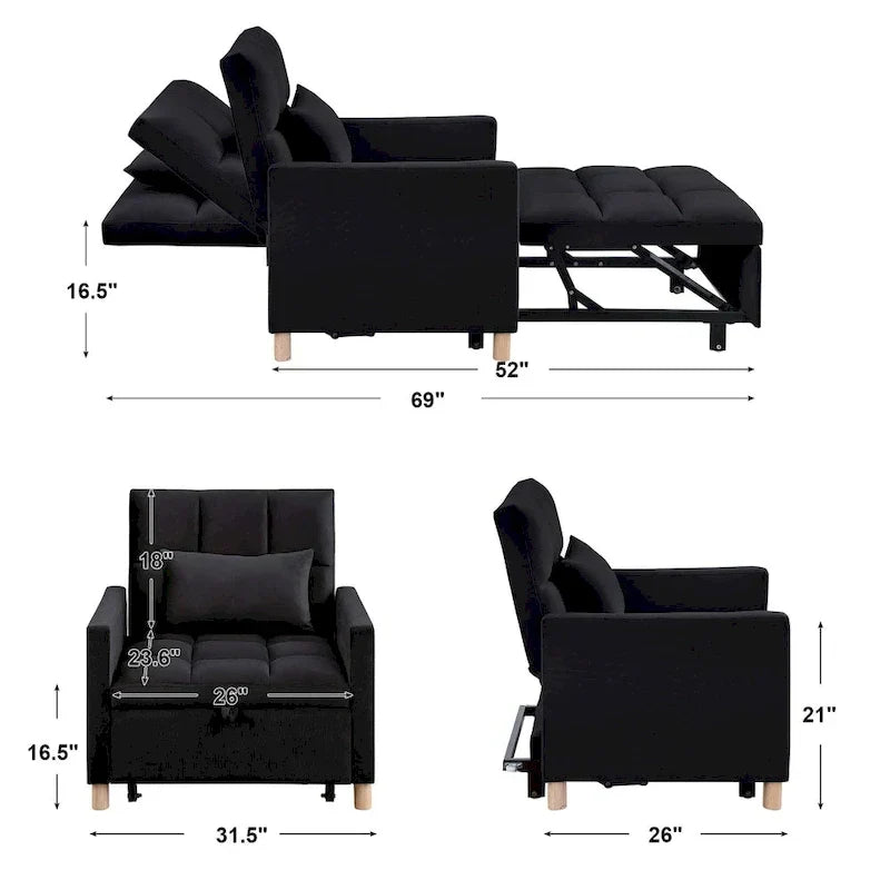 Aukfa Schlafsessel, umwandelbarer Einzelschlafsofa-Sessel mit Kissen