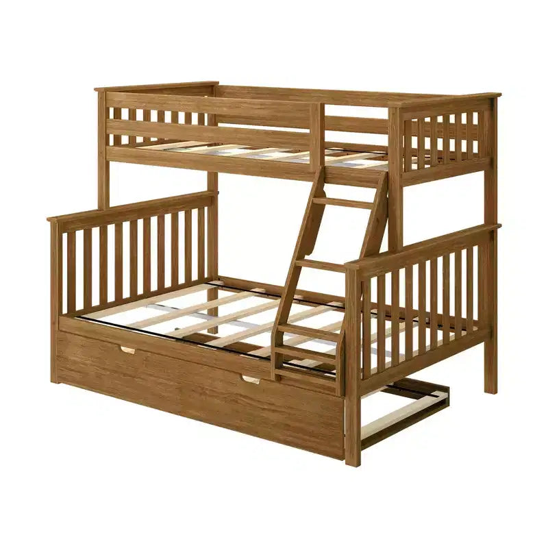 Letto a castello Max & Lily in legno massello, singolo sopra matrimoniale con letto estraibile contenitore e scaletta per bambini