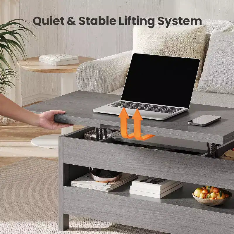 Table basse relevable avec espace de rangement, style ferme, avec deux tiroirs, pour le salon et le bureau à domicile