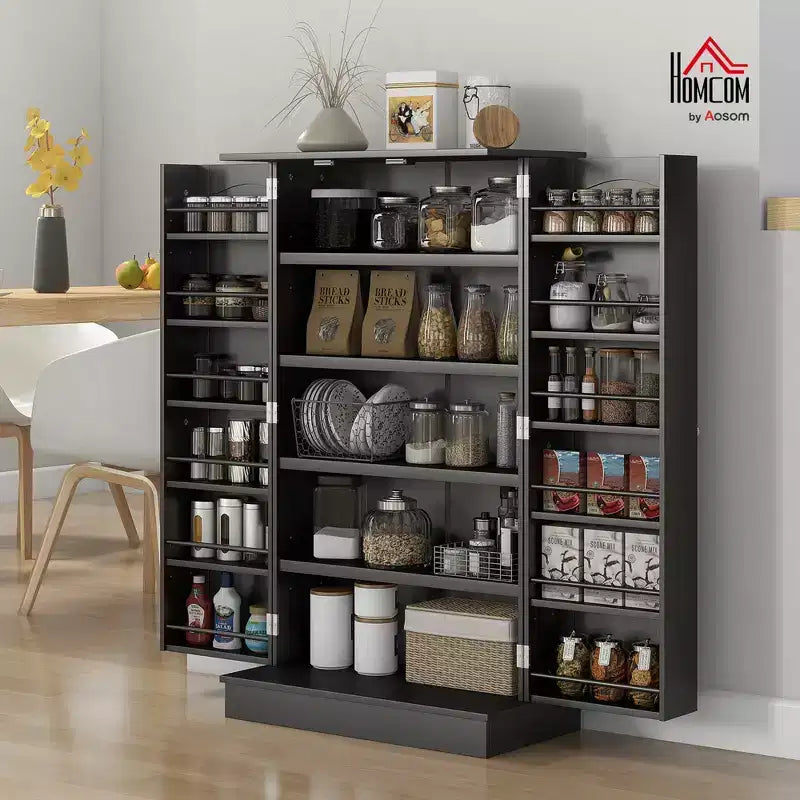 HOMCOM keukenkast van 41 inch, keukenkast met 2 deuren, opbergrekken met 5 niveaus, 12 kruidenrekken en verstelbare planken voor de eetkamer