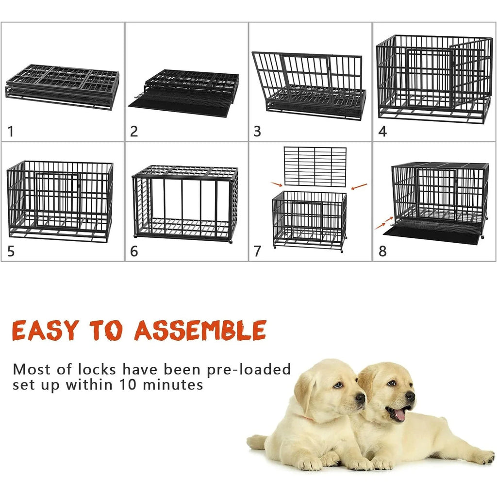 Cage pour chien BOSSIN robuste et indestructible de 48/38 po, chenil anti-fugue avec roulettes verrouillables
