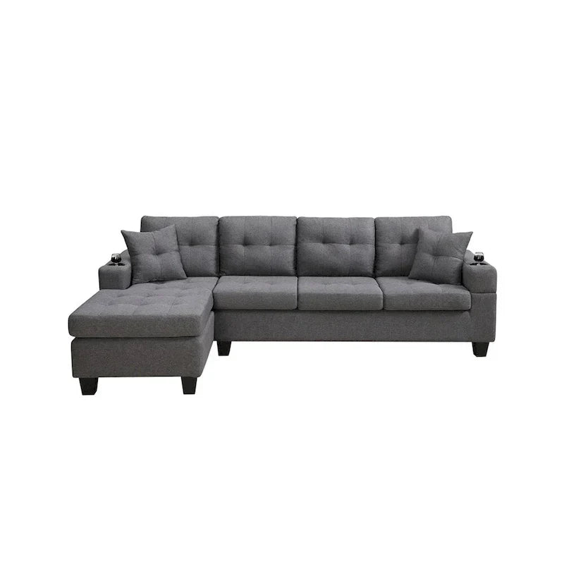 Modulaire hoekbank voor de woonkamer met L-vormige chaise longue en bekerhouder
