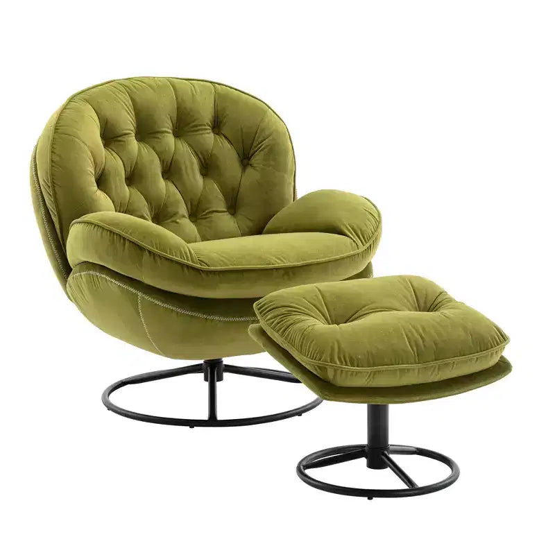 Okak Samt-Sessel mit Hocker, moderner armloser Wohnzimmersessel im Mid-Century-Stil, weicher und bequemer Sessel zum Fernsehen und Spielen