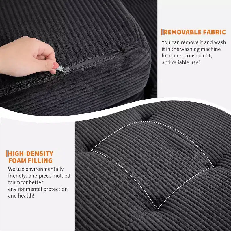 SunnyFurn 15,2 cm dreifach faltbares Matratzen-Sofa-Bett, 190,5 x 138 cm großes faltbares Schaumstoff-Gästebett mit Cordbezug und Knopfsteppung, tragbar für Camping, Wohnzimmer und Schlafzimmer