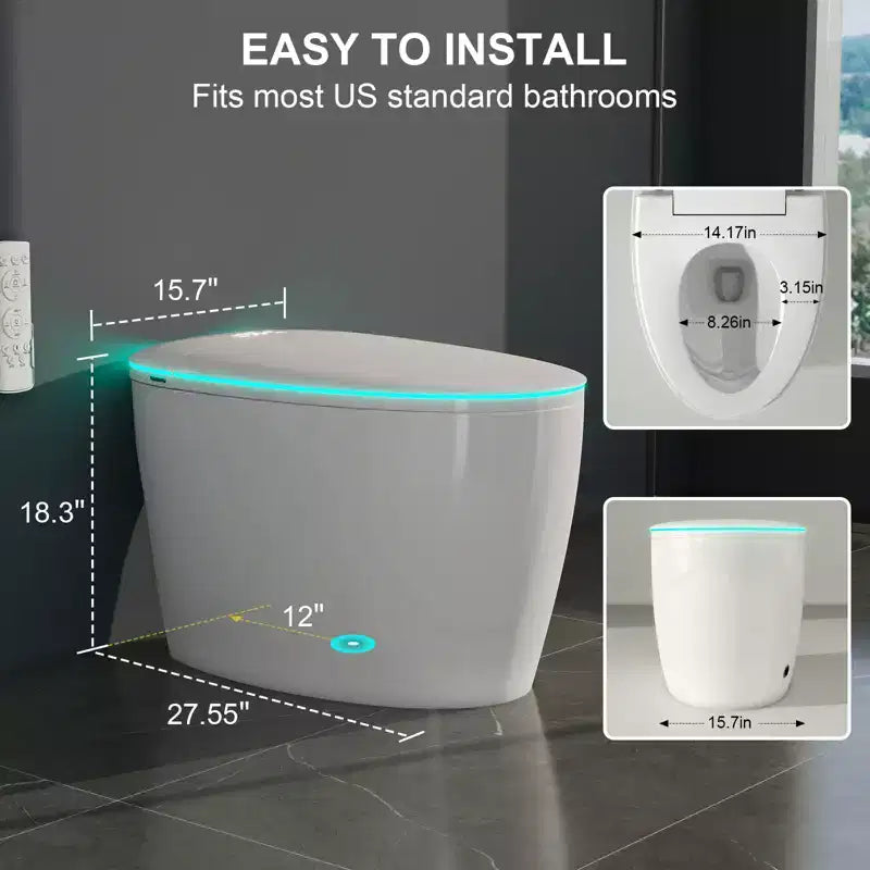 Smart Bidet Toilet with Auto Open/Close Lid & Seat, Foot Sensor Flush, Tankless One Piece Elongated, Heated Seat