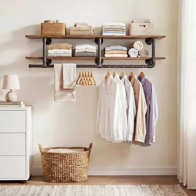 Perchero para ropa Besiost de 2 niveles con barra para colgar, estantes para ropa y estante superior