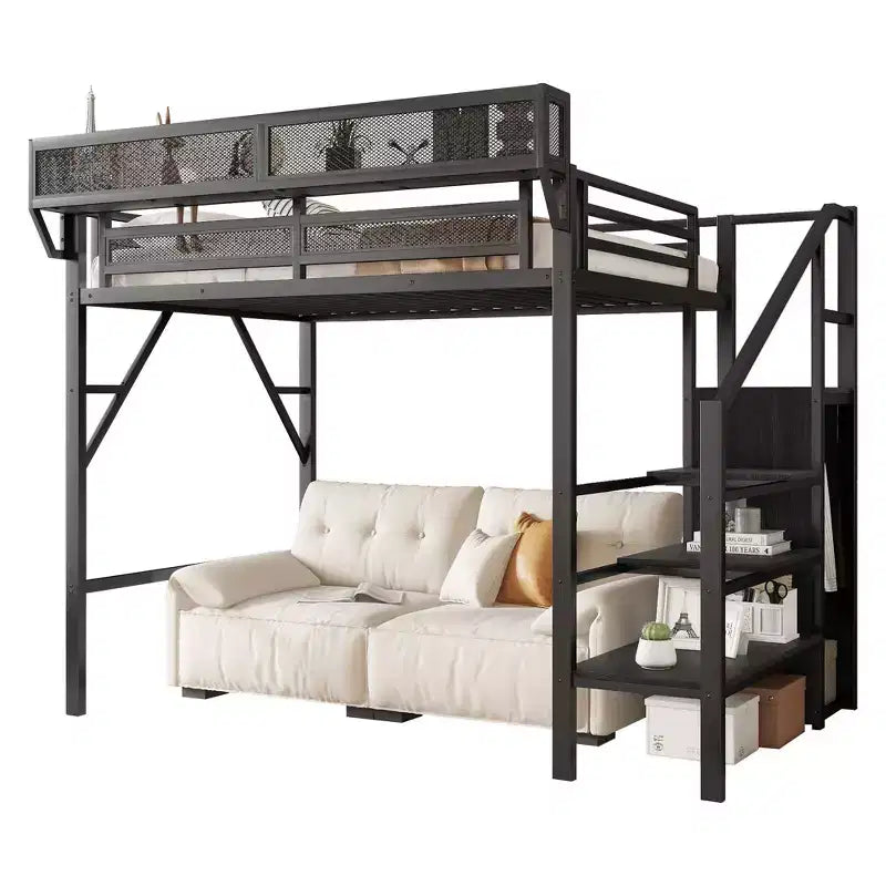 Okak hoogslaper van 239 cm voor een eenpersoonsbed met kledingkast, eenpersoonsbed met opbergplanken en mand, bedframes voor slaapkamer en studentenhuis