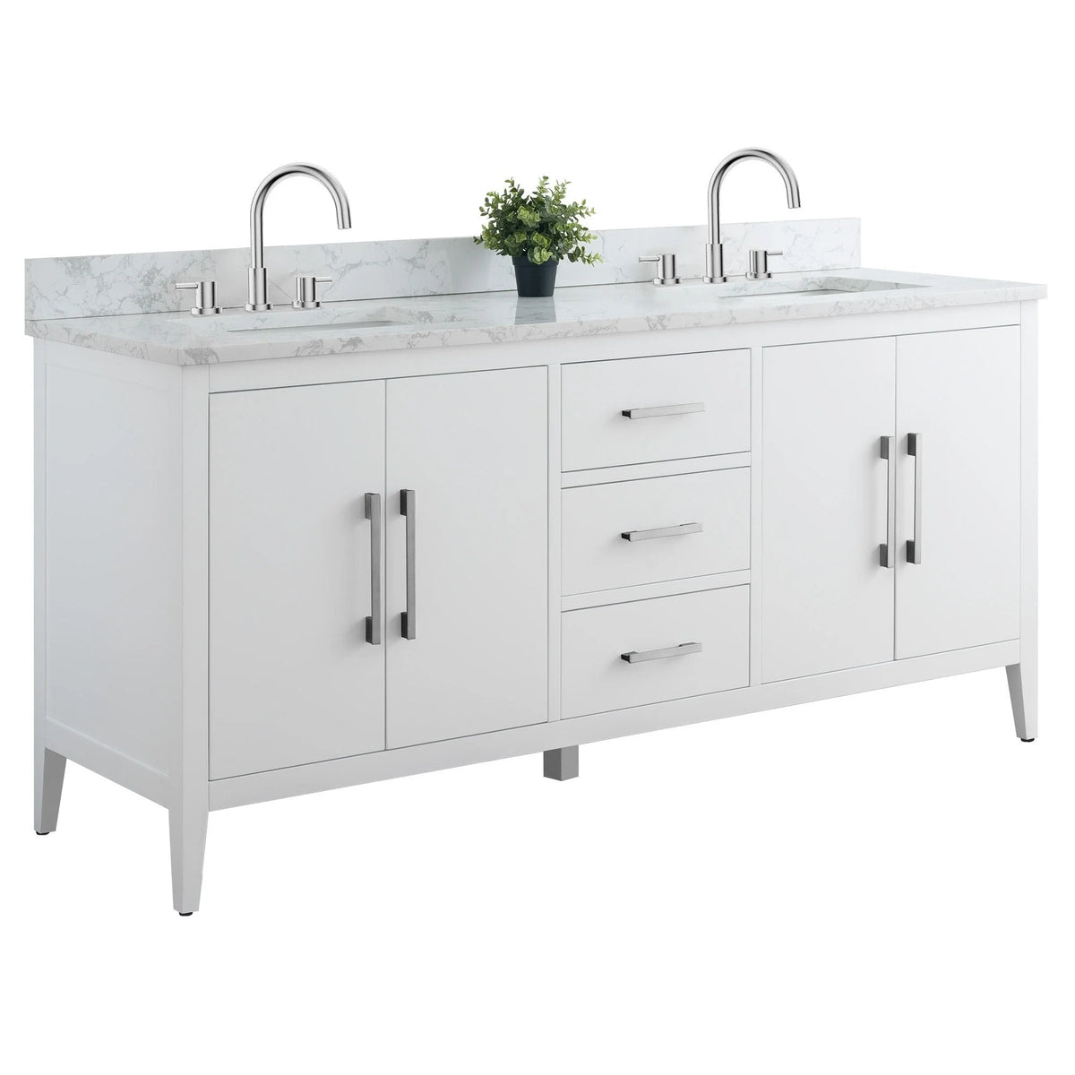 Vanity Art 72 badkamermeubel met dubbele wastafel en blad van composietmarmer