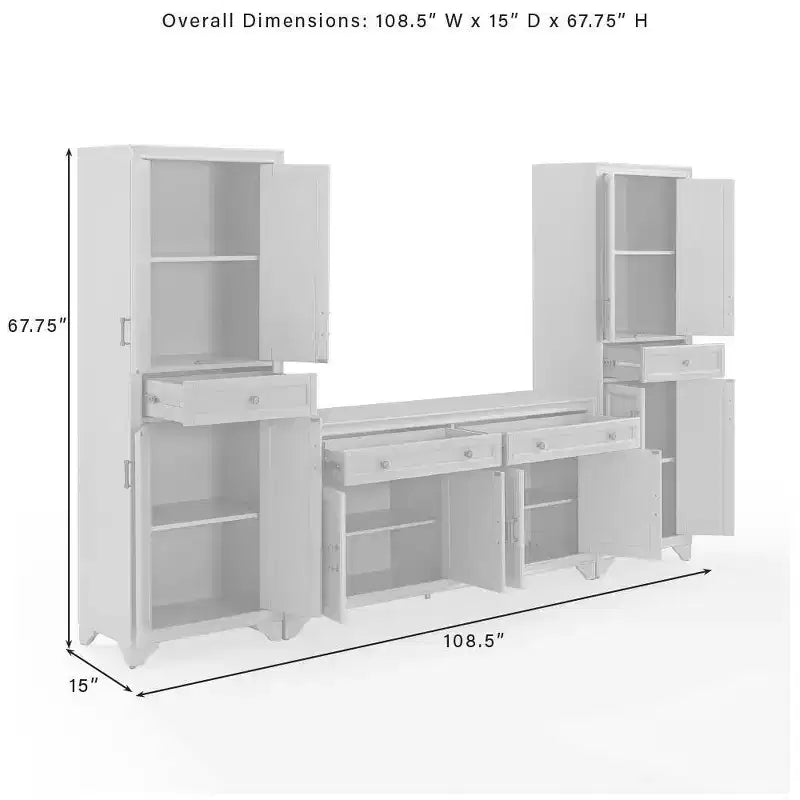 Ensemble 3 pièces Tara de buffet et meuble garde-manger finition vieillie - Crosley