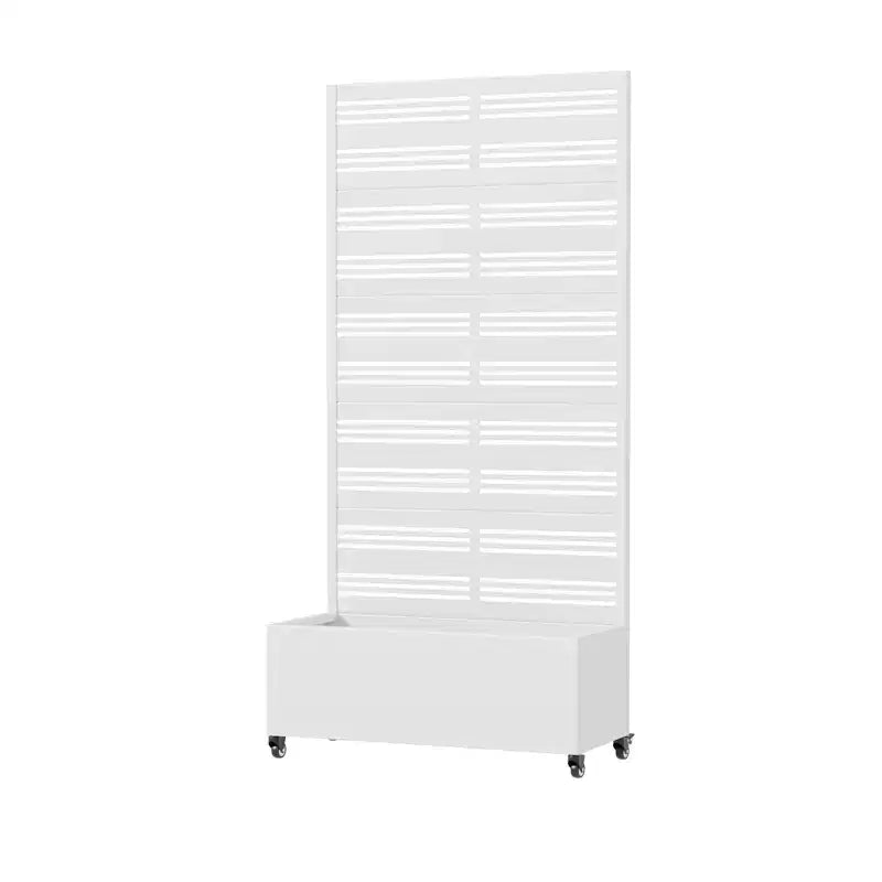 Jardinière rectangulaire blanche en fer forgé MAYEERTY avec treillis (Harold Wide-Narrow B à persiennes), 72 x 35 x 16, décoration de jardin en 5 pièces pour intérieur et extérieur