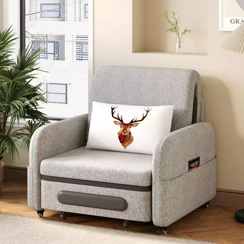 Fauteuil-lit convertible 3-en-1 Gaoyangjiaju avec tiroir de rangement - canapé-lit gigogne avec poche latérale et oreiller - gris