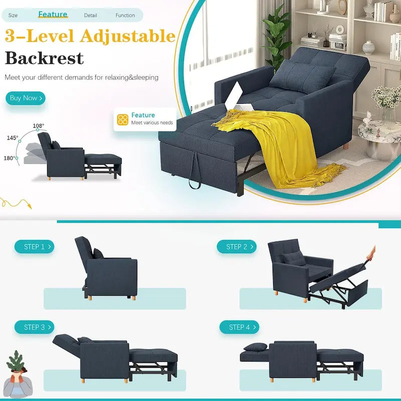 Sillón sofá cama 3 en 1 AECOJOY con almohada y respaldo convertible