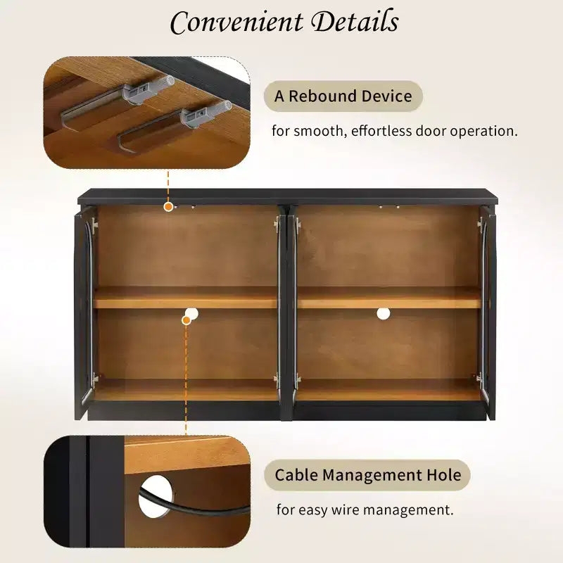 Grande buffet contenitore a 4 ante con ante in vetro, mobile ad arco con ripiani regolabili per la cucina