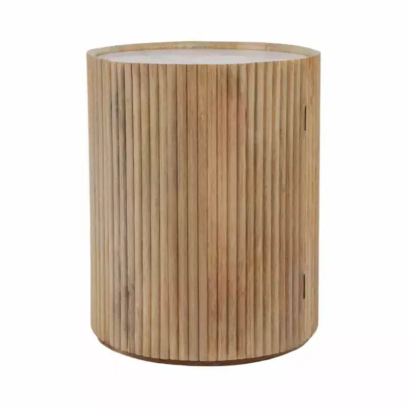 Tavolino laterale decorativo in legno scanalato con piano in marmo e contenitore - piccolo tavolino decorativo per camera da letto o soggiorno
