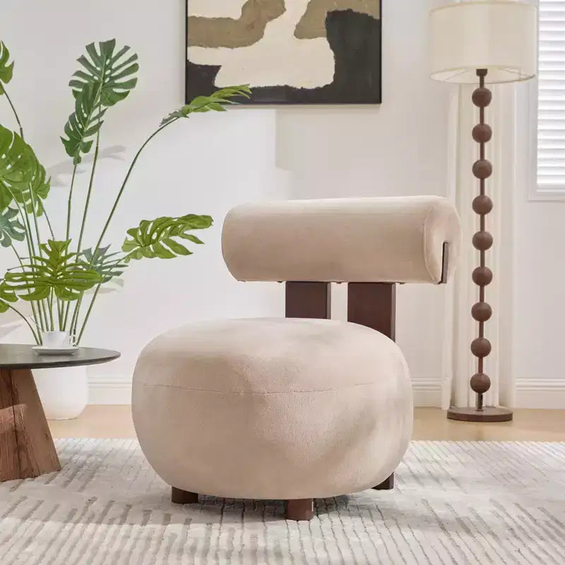 Christopher Knight Home Chariya moderner skulpturaler Akzentstuhl aus Gummibaumholz mit Samtpolsterung und zylindrischer Rückenlehne