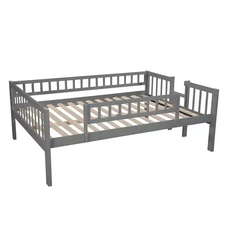 Stapelbed voor drie personen, full-over-full, met ombouwbare ladder en glijbaan, driepersoonsbed met valbeveiliging, wit/grijs/espresso - ModernLuxe