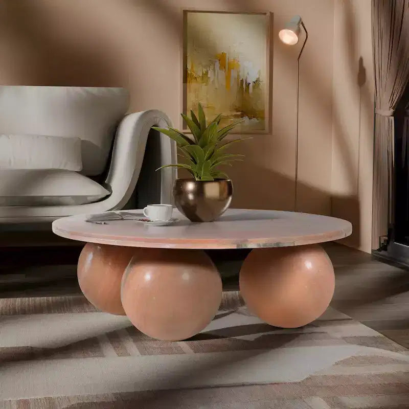 Mesa de centro redonda de mármol con patas esféricas, multicolor, para 4 personas