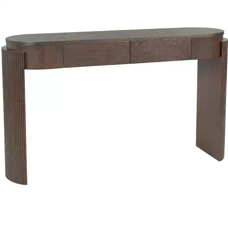 Table console moderne Merax à plateau ovale avec pieds courbés cannelés et deux tiroirs dissimulés