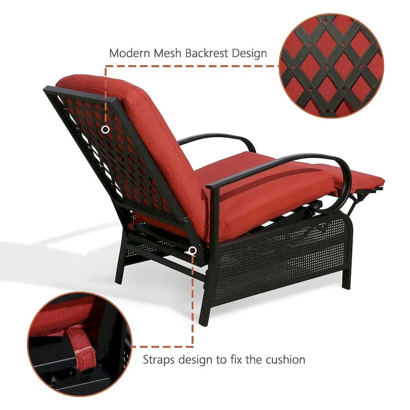 Verstellbarer Relaxsessel für Terrasse, Lounge-Sofa mit Kissen – 38 (T) × 26,5 (B) × 38,5 (H) Zoll