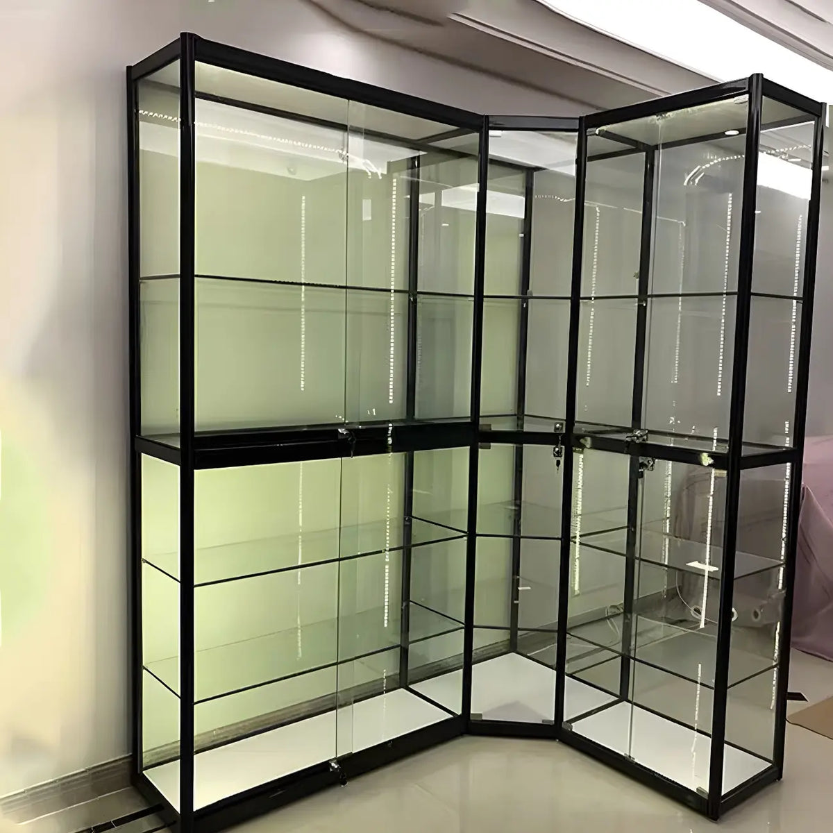 Contemporary Rectangular Black Glass Curio Cabinet