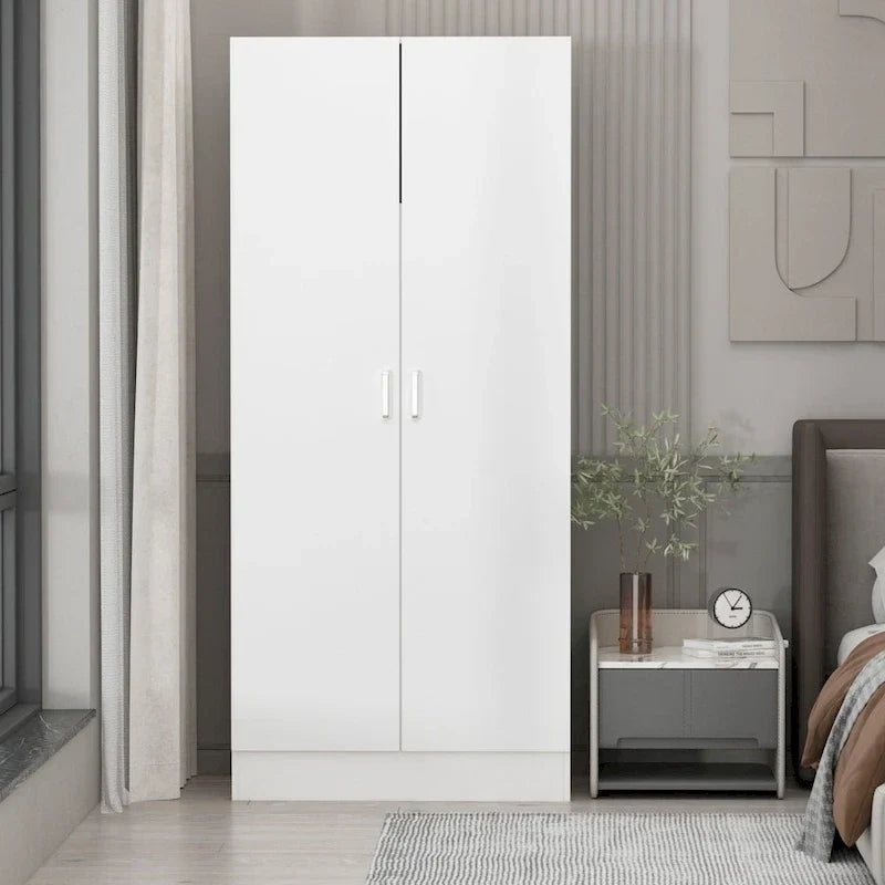 Armadio guardaroba a 2 ante, armadio indipendente per camera da letto con barra appendiabiti