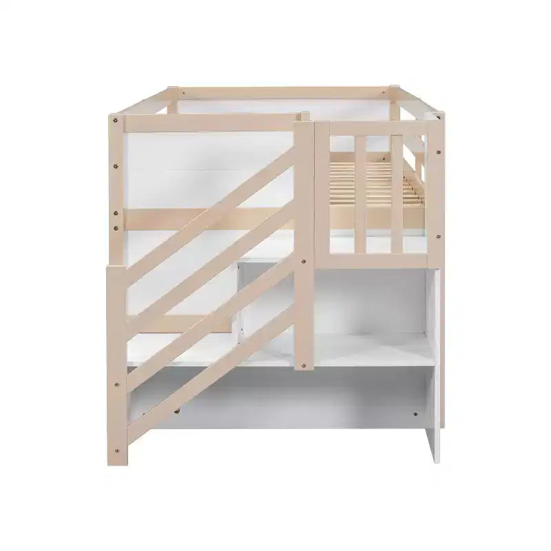 Okak Solid Wood Twin Loft Bed with Stairs & Storage,Low Profile Bunk Beds Twin with Drawers & Shelves,Multi-Functional Loft Beds for Kids,Teens
