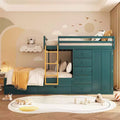 Full over Full Bunk Bed with Storage Wardrobe and Drawers, Full Size Wood Space-Saving Bunk Bed with Guardrail for Apartment, Bedroom