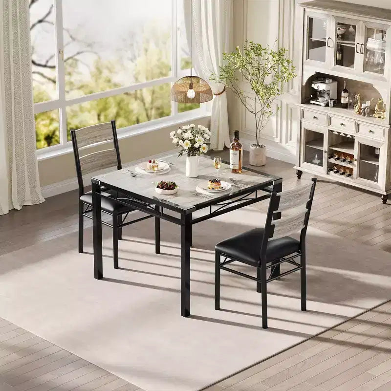 Eettafelset voor 4 personen met 4 gestoffeerde stoelen, houten keukeneettafelset van 5 delen met hoekbescherming voor keuken, appartement en kleine ruimtes