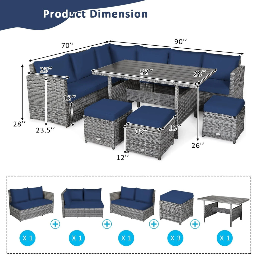 Costway 7-delige eethoek voor de patio van rotan, modulaire bank, fauteuil en voetenbank - Bekijk de details