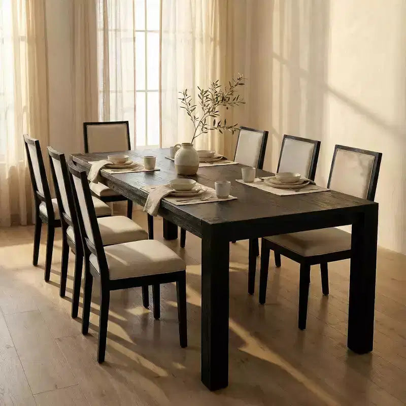 Modern Dining Set - 80 Table + 6 Cushioned Chairs, Solid Wood Frame, 400lbs Table Capacity, Easy Assembly