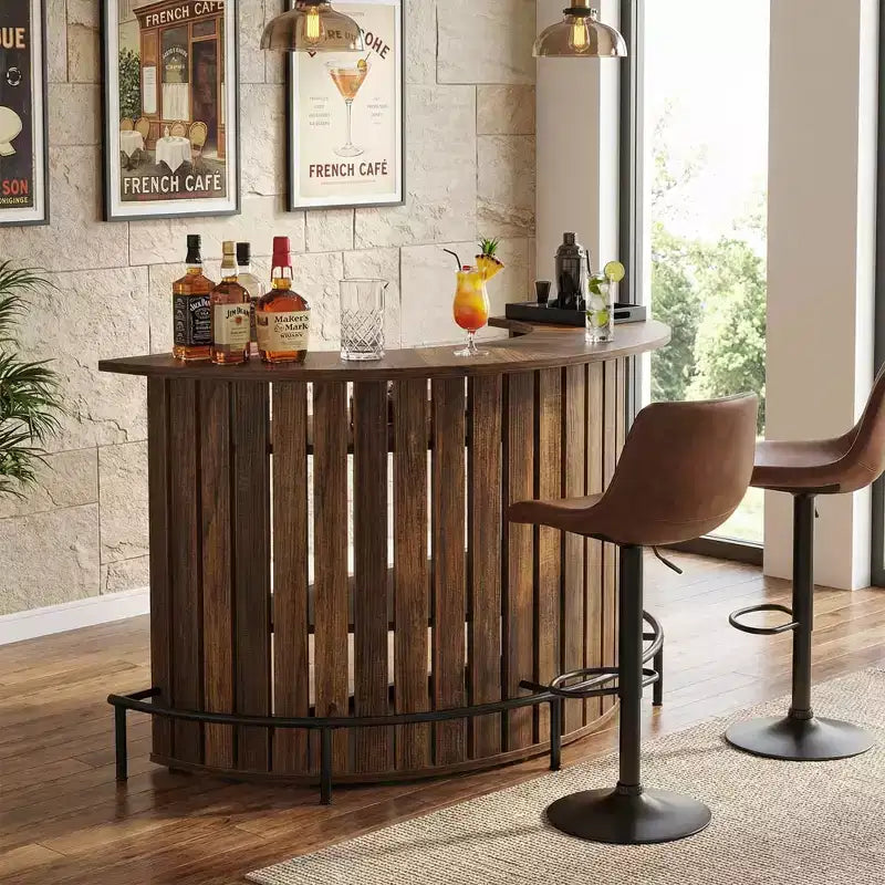 4-poziomowy mini bar w kształcie łuku, nowoczesna rustykalna szafka barowa do domu z podnóżkiem i konstrukcją z MDF